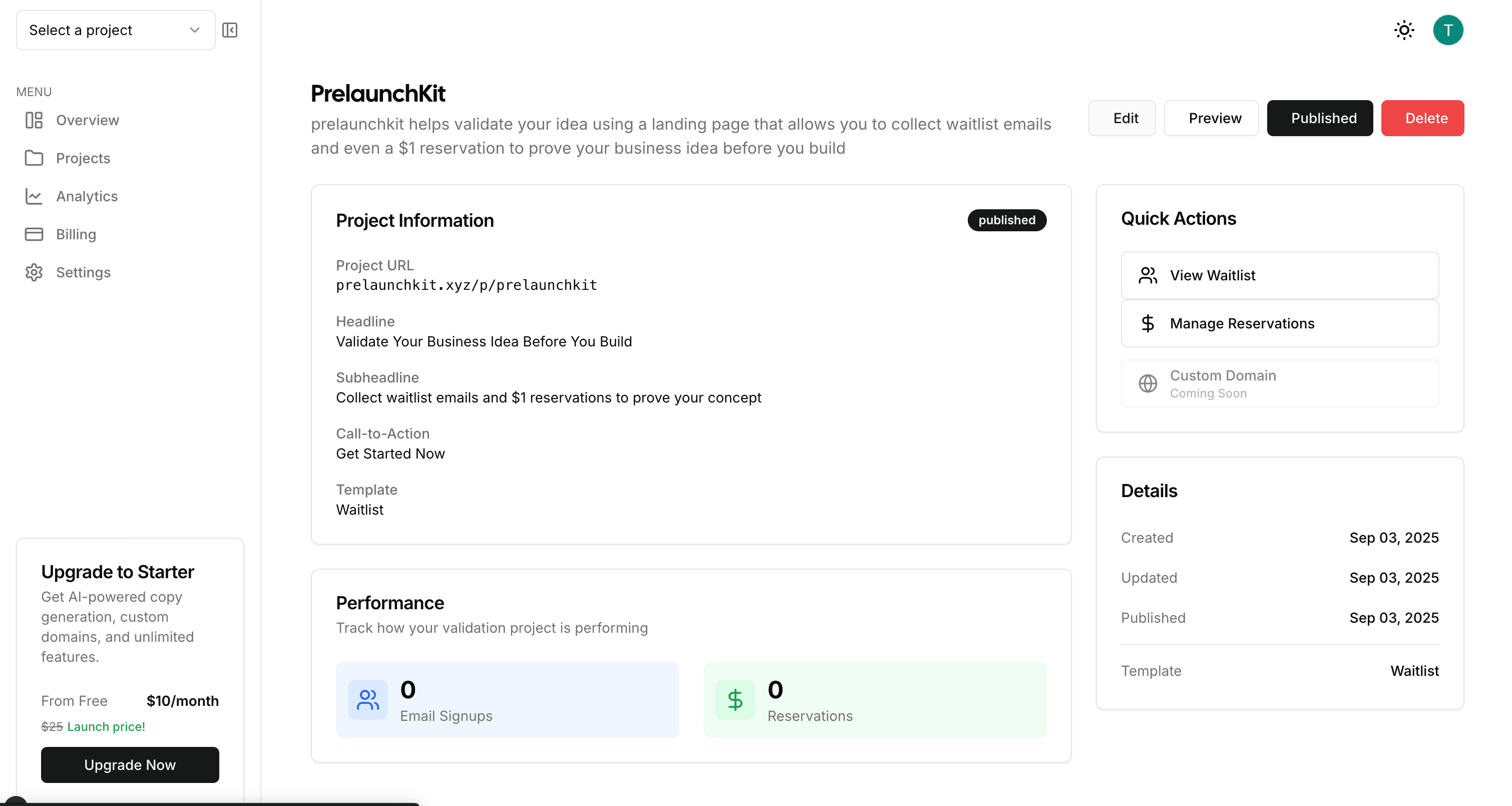 PrelaunchKit dashboard preview