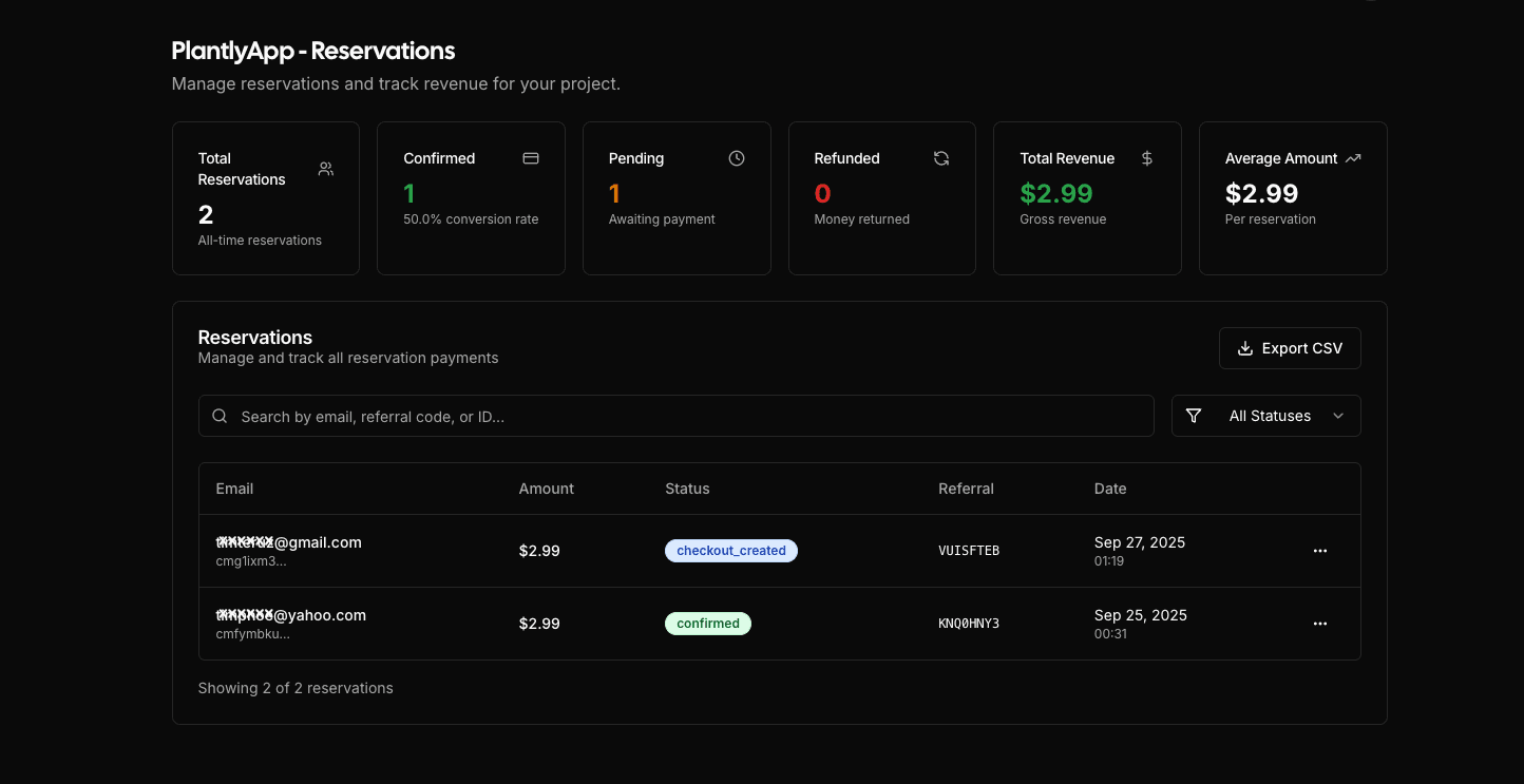Paid Reservations demo
